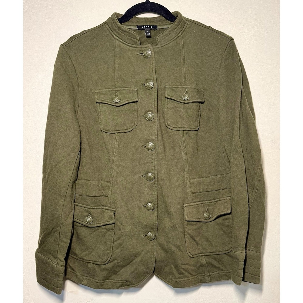 Torrid Fitted Military Jacket Womens Plus Size 1 Olive Green Long Sleeve Button